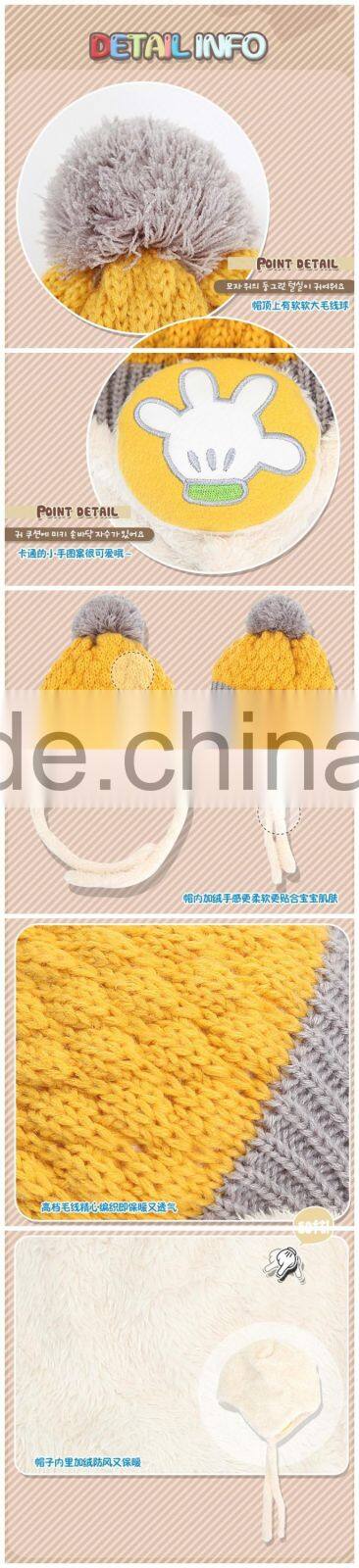 Wholesale Winter Latest Cute Hand Embroidery Earflap Knitted Baby Hat