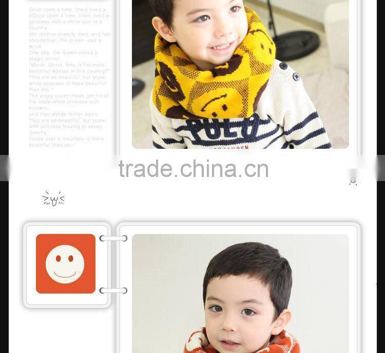 Hot Selling 2014 Winter Latest Cute Smile Face Pattern Knitted Kids Circle Loop Scarf