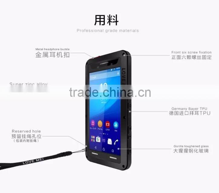 Original Love Mei Waterproof Case For Sony Xperia m5 Shockproof Metal Powerful Gorilla Glass Hybrid Phone Cover Case TB-0151