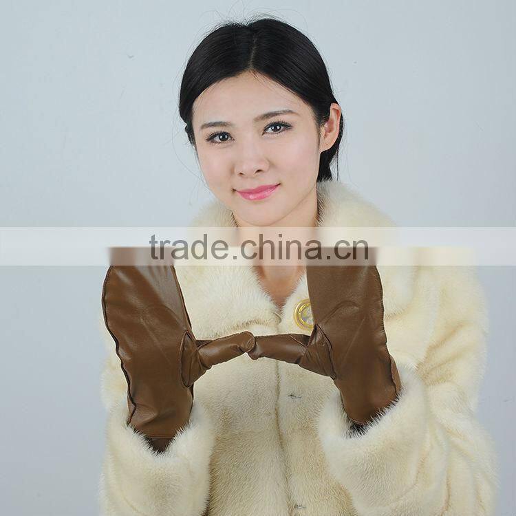 brown color fashion Leather ladies/ women dresses leather Mitten