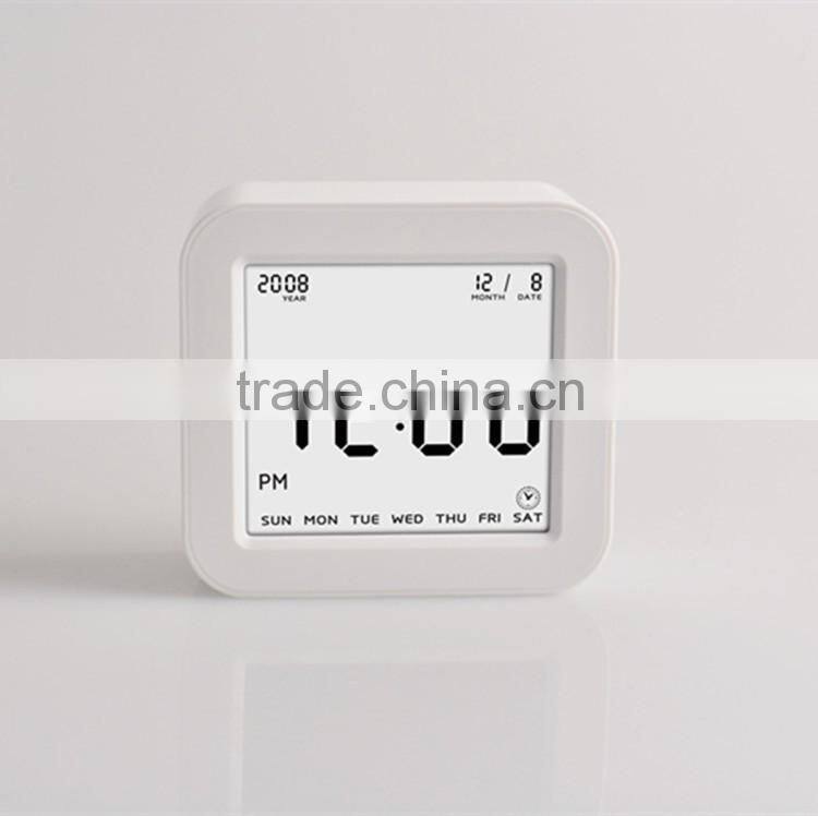 Best Teenager Home Promotional Gift OEM Multi-function Smart Digital Rotation Control Auto Light LCD Bedside Alarm Table Clock