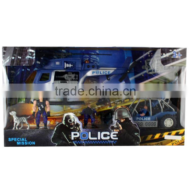 Funny kids playing police toy set