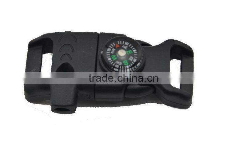 2015 new arrived compass plastic fire starter buckle for OEM paracord bracelet