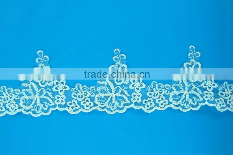 T0162 white flower garment accessories polyester applique lace trim embroidery design