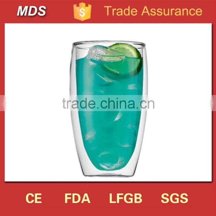 Clear borosilicate 450ml double wall glass mug without handle