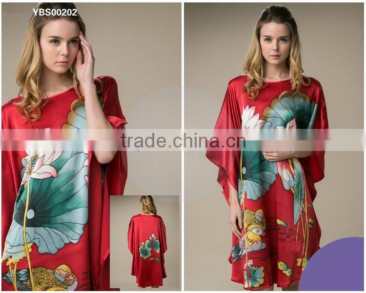 2016 new fashion batwing digital printed silk lady dress
