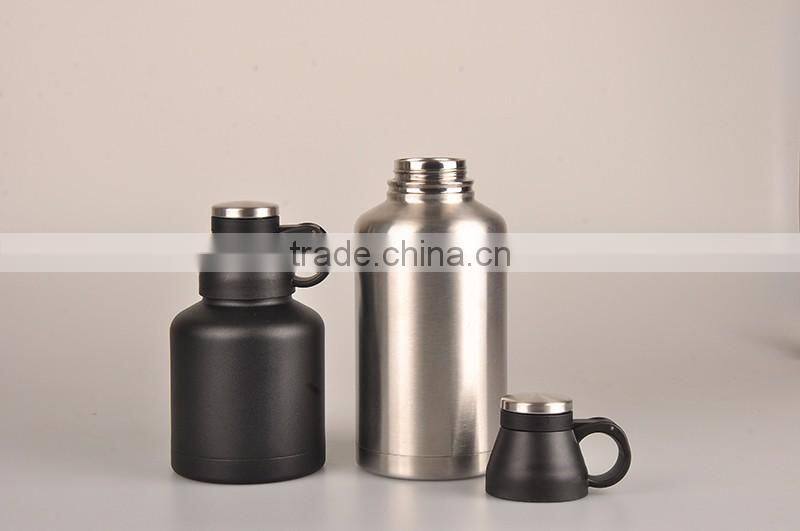 Double wall vacuum insulated stainless steel pocket liquor bottle black