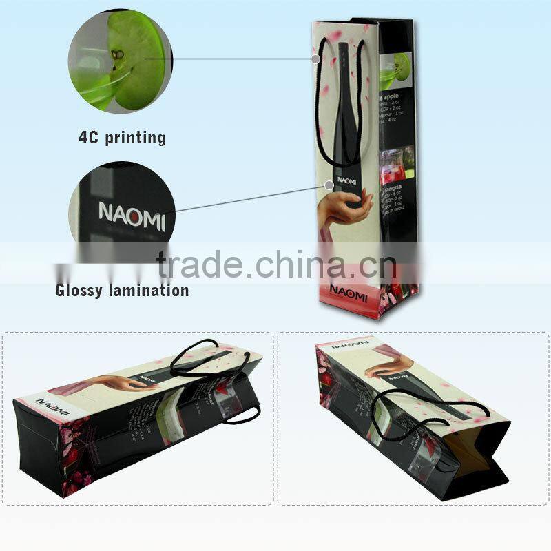 Fashional Design Free Custom Newest Paper Bottle Wine Gift Bag