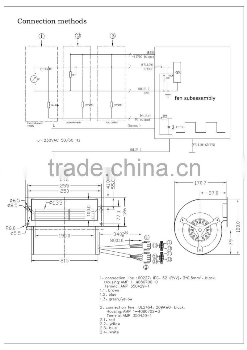 PSC ECAC Centrifugal Fan dual inlet blower: 254x170.7x180mm with CE and Erp 2015