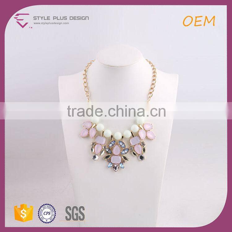 N74316I06 STYLE PLUS pink white gold plate chain necklace jewelry imitation crystal beads necklace jewelry set