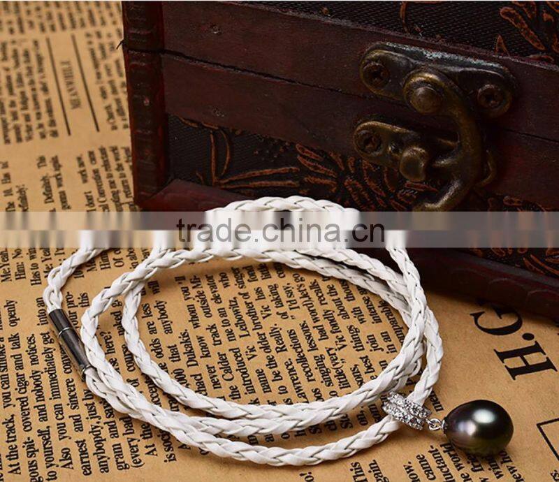 single black tahitian pearl baroque genuine leather bracelet men