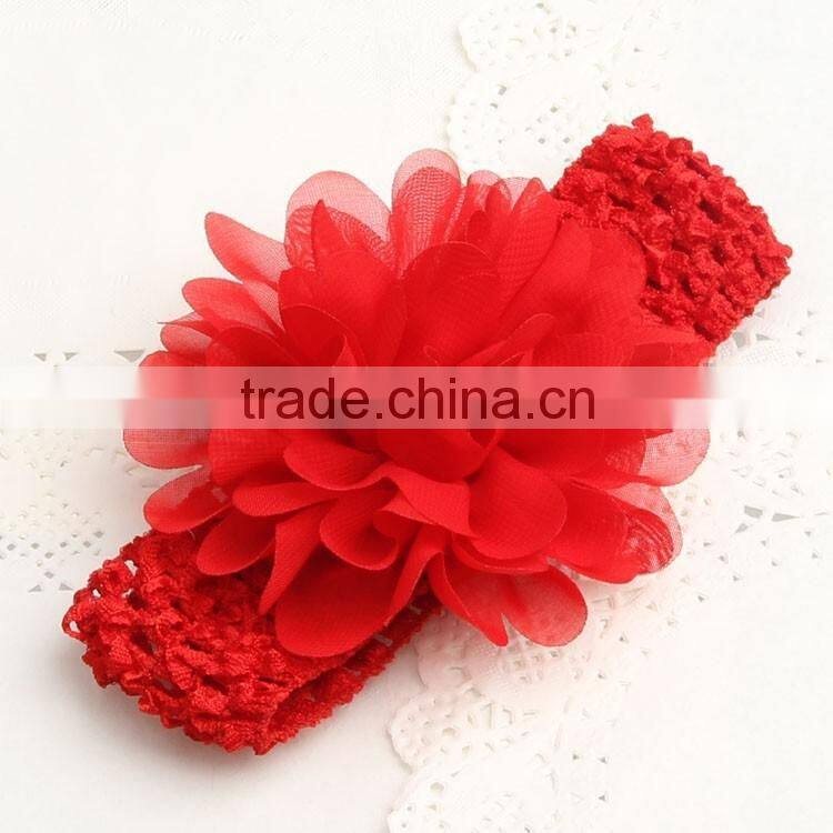Wholesale cute handmade crochet baby headband with Chiffon flower