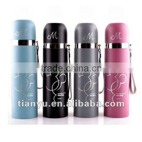 Nice looking stainless steel vacuum bottle flask with carrying strap 350ml&500ml