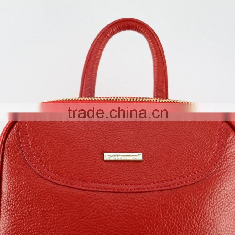 Newest design fashionable red litchi pattern genuine leather backpack for lady