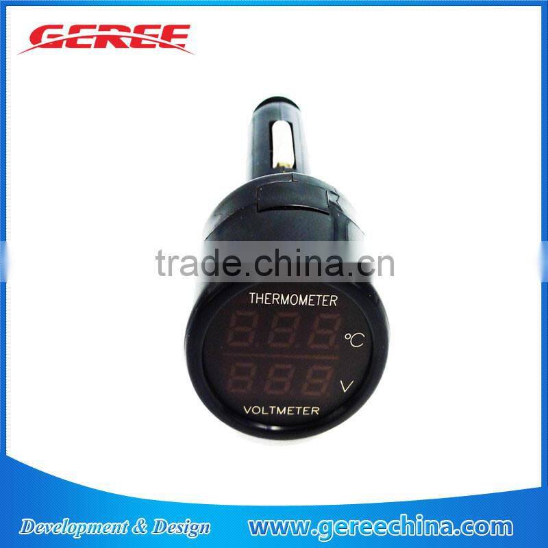 Red Digital car Voltmeter 12V 24V Cigarette Lighter Voltmeter Thermometer