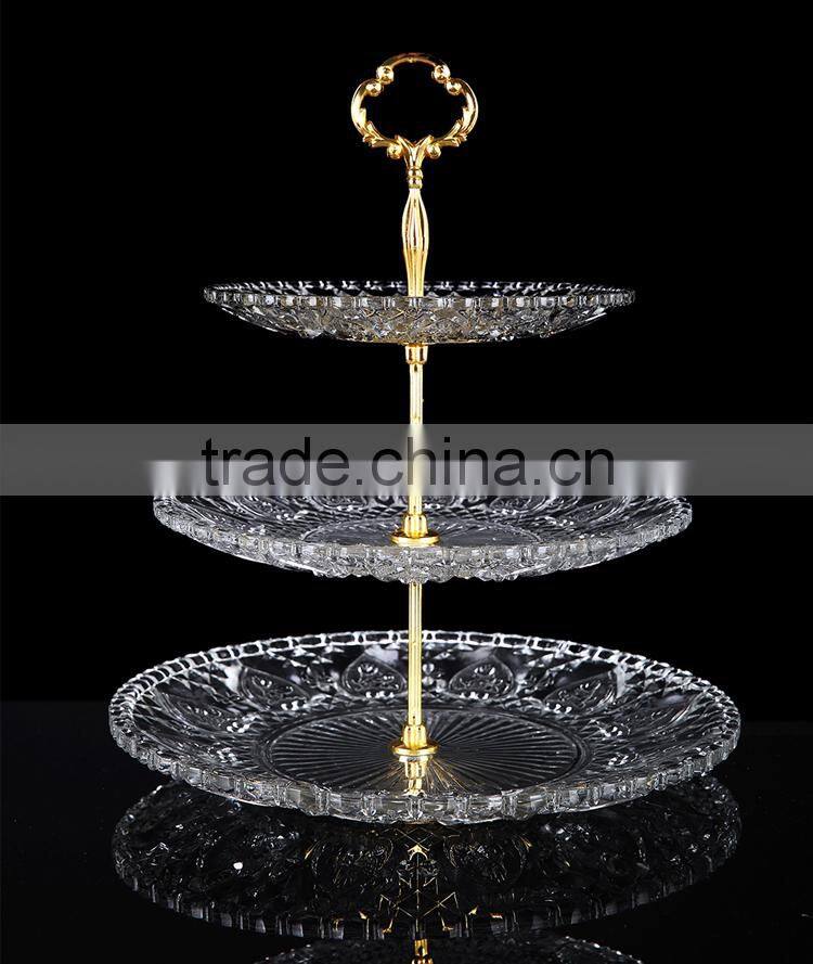 Hot Popular Clear Colored 3 Tier Glass Serving Trays Fruit Bread Trays Tempered Glass Serving Tray 3 Tier Dessert Tray