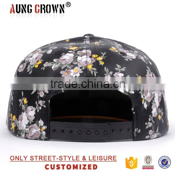 Wholesale high quality panels custom snapback cap leather