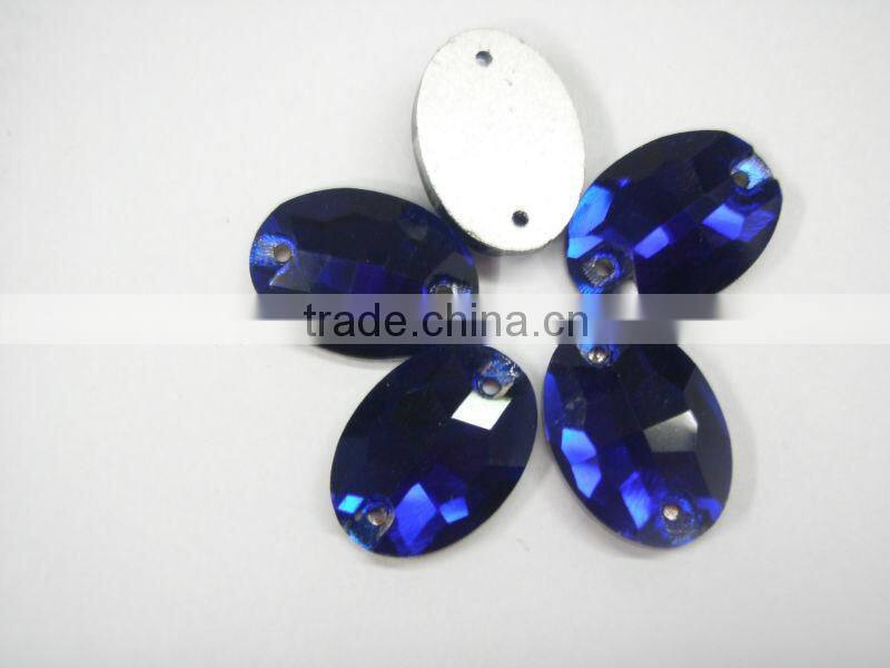 highest quality sew-on crystal beads number 3063# Oval shape Sapphire color for garment