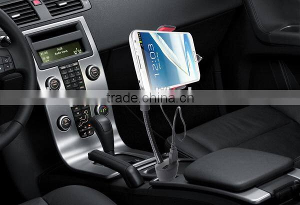 Long Neck Mobile Cell Phone Car Mount Holder with Dual USB 2.1A Charger