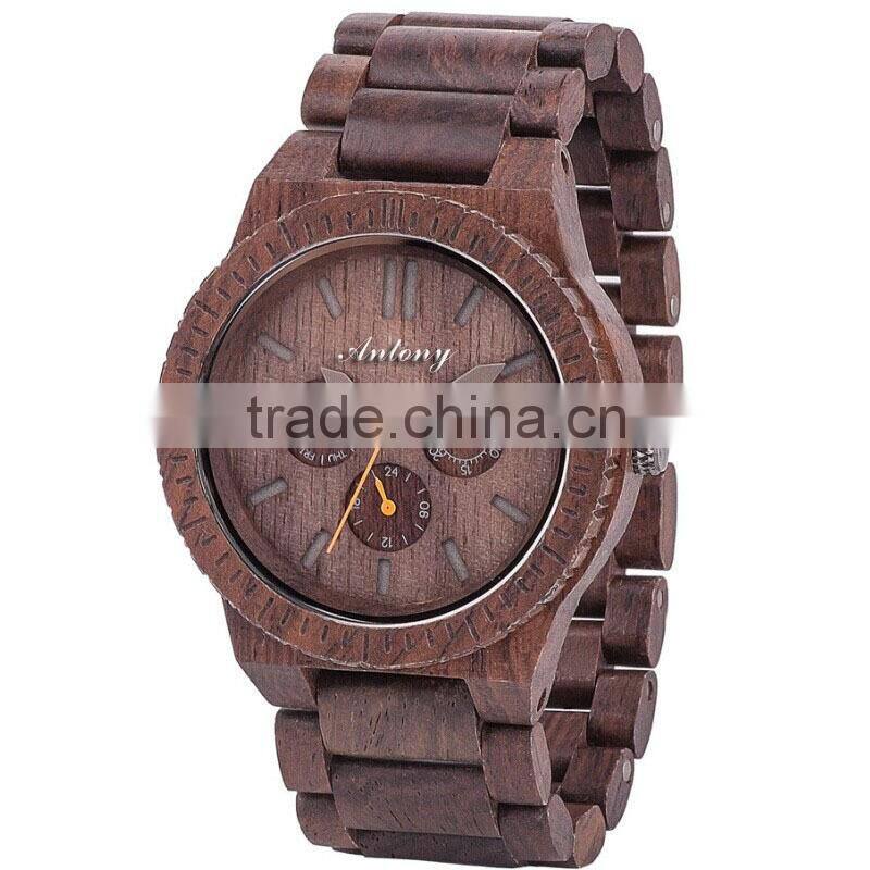 Man Wooden Watch Skin Gray Wooden Case Even Strap / Japan's Six-Pin With A Calendar Movement