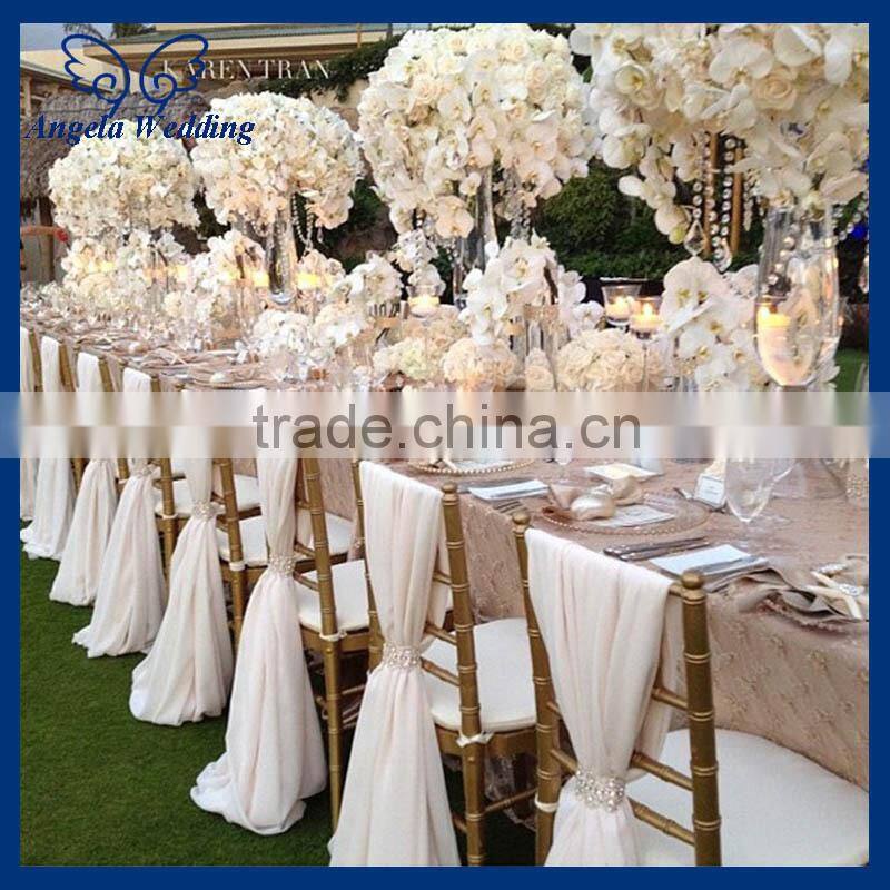 SH005D Custom made many colors Nice new wedding chair sash gold sequin chair sash with white flower