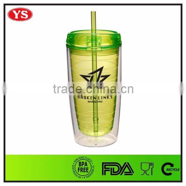16oz bpa free double wall plastic tumbler with straw with custom logo