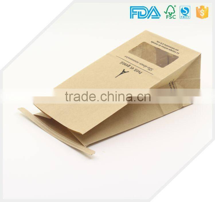 Custom printing food Grade flat bottom brown kraft sos greaseproof potato chips bag for snack food