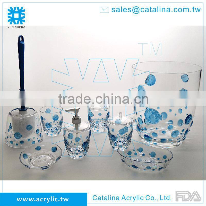 3D Bubble Fish Pattern Cotton Jar Toothbrush Holder Lotion Dispenser Soap Dish Tumbler Acrylic Bathroom Supplies