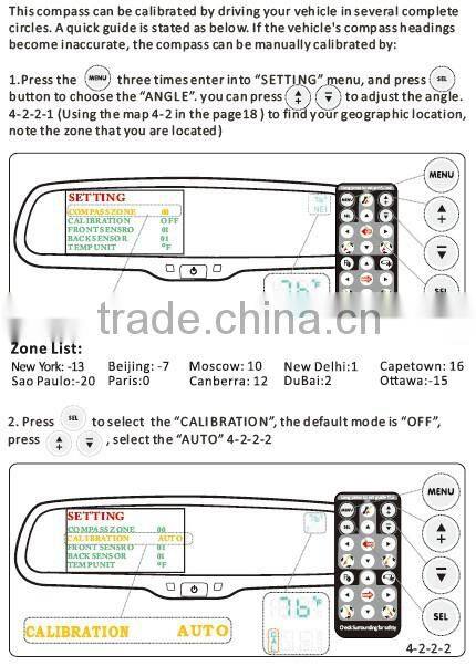 Car compass and temperature rearview mirror with back up camera special for any car