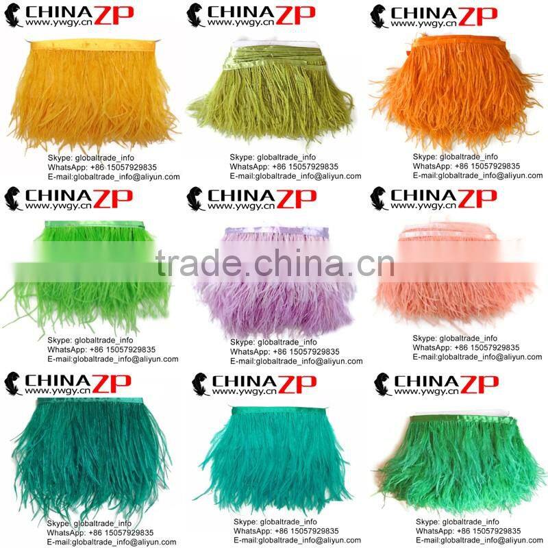 CHINAZP Hot Sale Feather Size 5-6 Inch Strip Two Ply Dyed Red Ostrich Fringe Trim Feathers on Ribbons