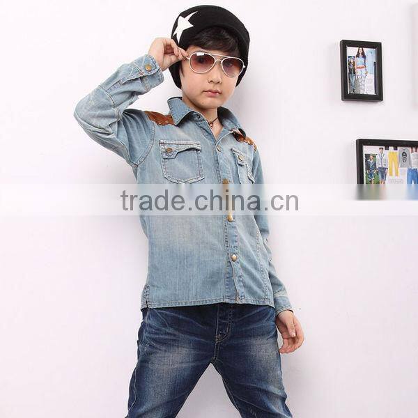 Fashion cowboy clothes top breathable light blue jeans shirt model