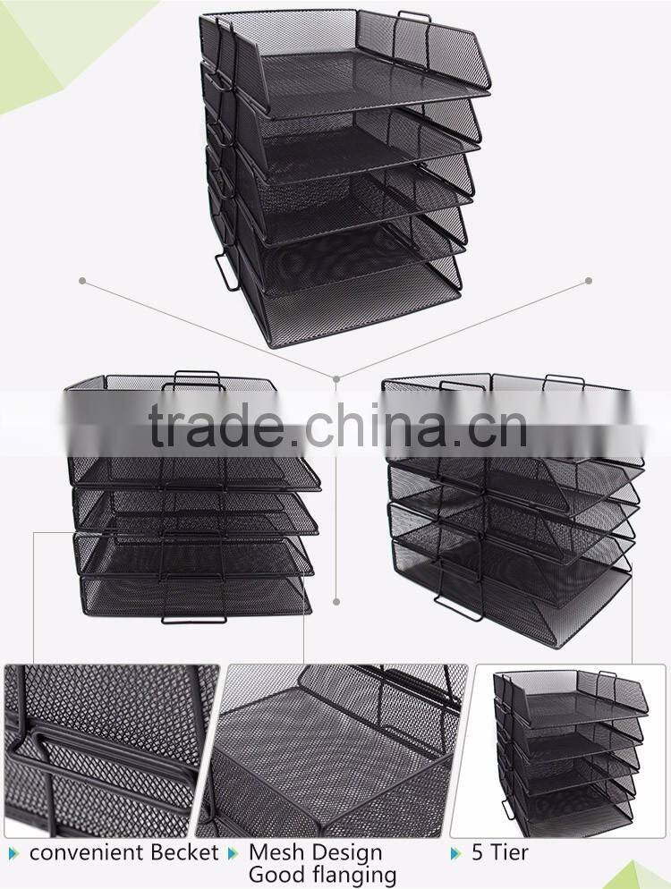Good flanging school / office mesh desk supplies organizer 5 tier wall mounted file holder magazine rack