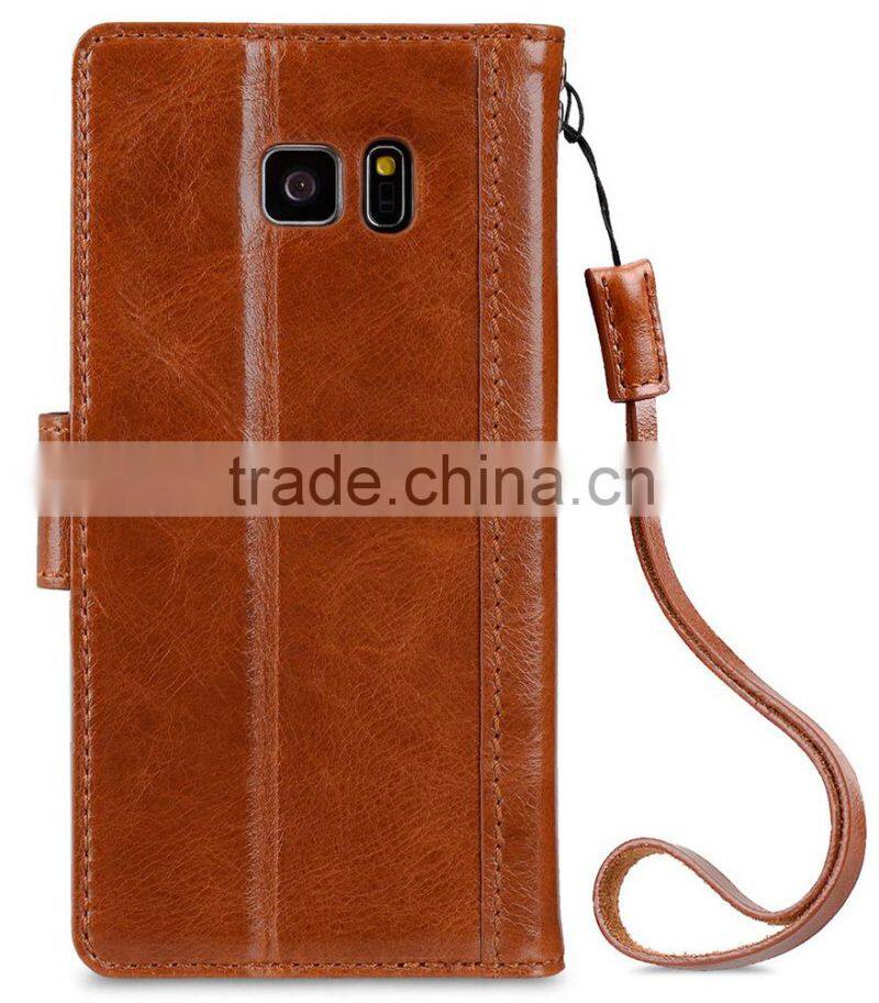 Strap Style Brown Wax Leather Mobile Phone Case for Samsung Galaxy Note 7