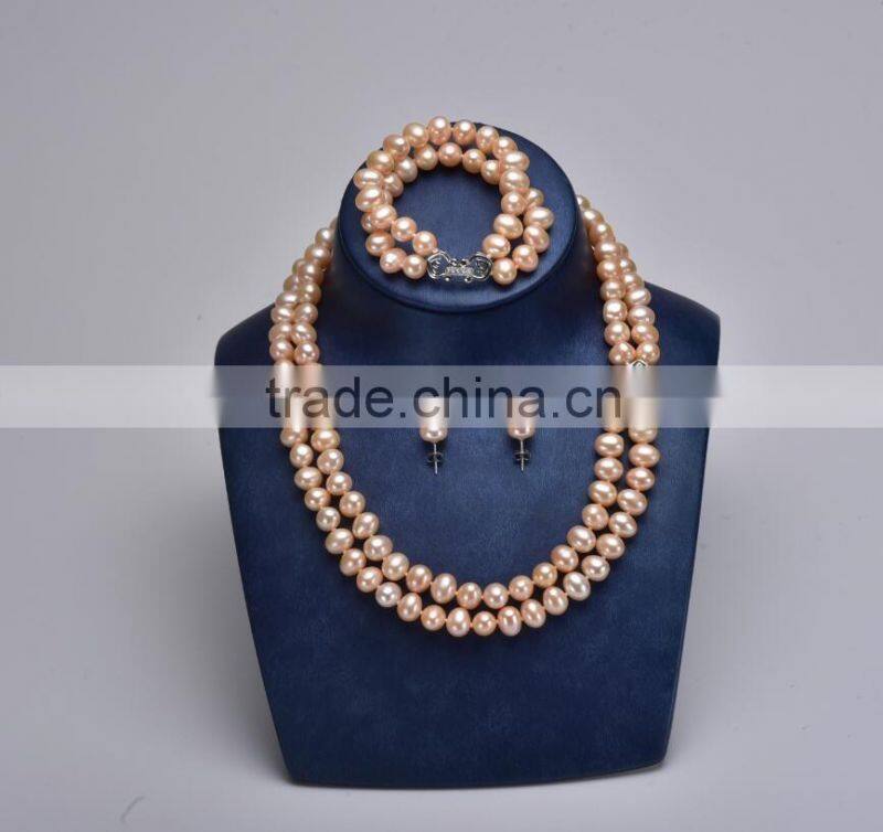 2016 European Style pearl jewelry set wedding 2 Rows With Earrings