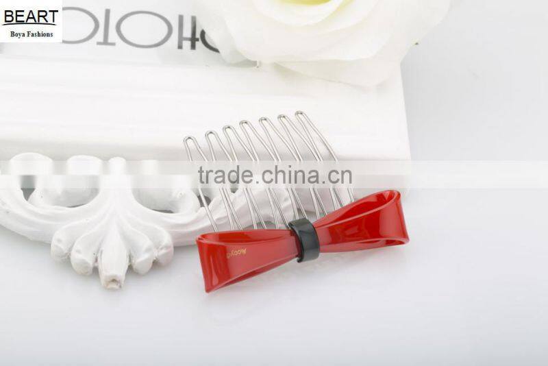 Kids magic hair accessories plastic resin bow decorative hair comb with 7 metal teeths