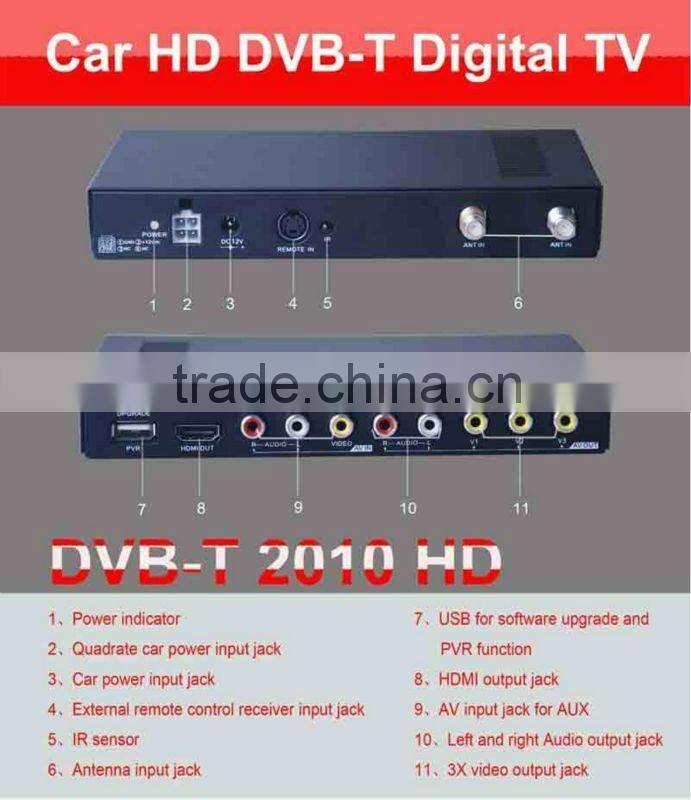 DVB-T2010HD Car DVB-T Digital TV Receiver Dual Tuner MPEG4 H.264 PVR high speed