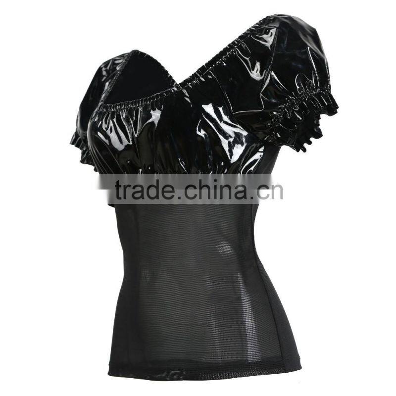 GOTHIC BLACK FAUX LEATHER STEAMPUNK CORSET OUTER GARMENT WHOLESALE CHEAP PRICE