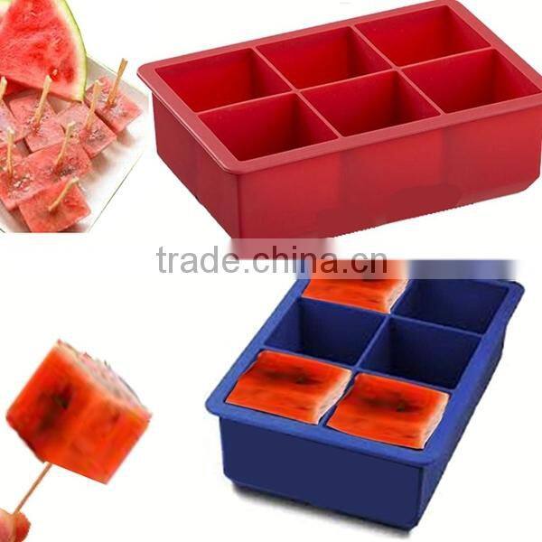 FDA approved food grade 6 cavities large square ice cube maker 2" silicone ice cubes tray