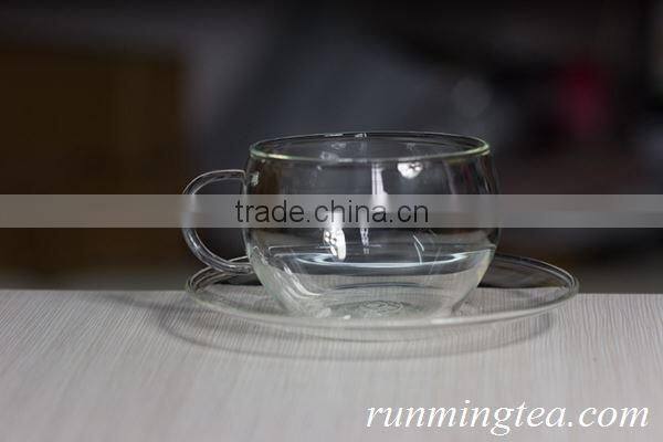 Borocilicate Western Style Tea Cup with Glass Saucer Glass Tea Cup 140cc/cup