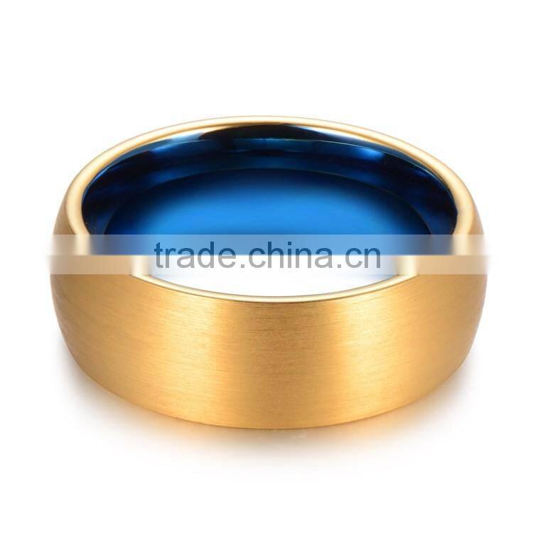 two-tone tungsten ring, gold and blue tungsten wedding band ring