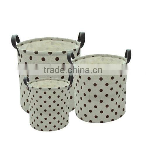 2014 New flax cloth storage bucket,linen fabric waterproof laundary bag with PU leather handle(BBHT007)