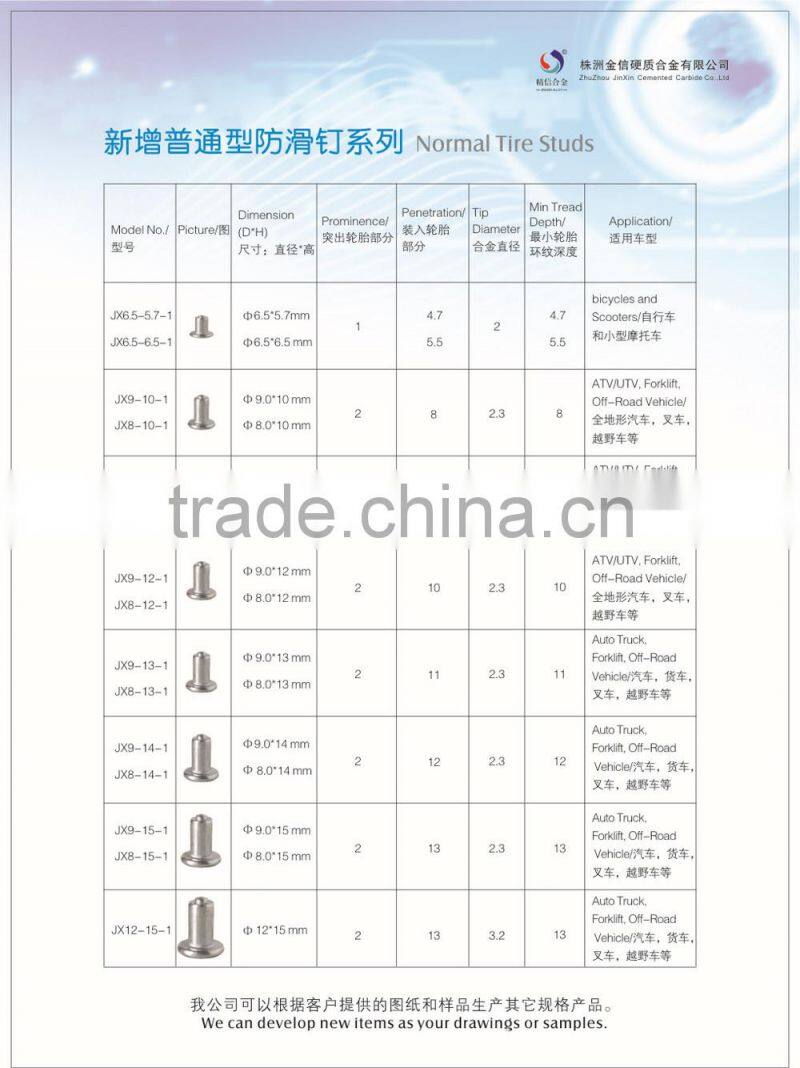 Large stock snow tire ice studs for bicycle and scooters