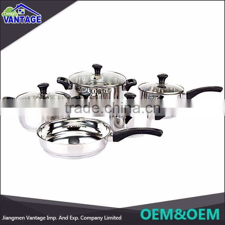 High quality 9pcs cookware sets casserole, saucepan, frypan stainless steel nonstick cookware