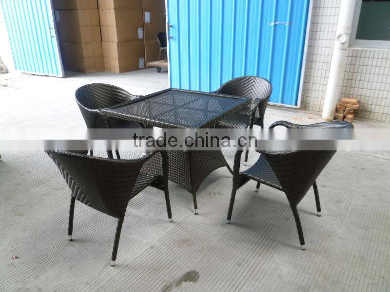 A - modern square glass dining table and wicker stackable chair setting 1883+8058