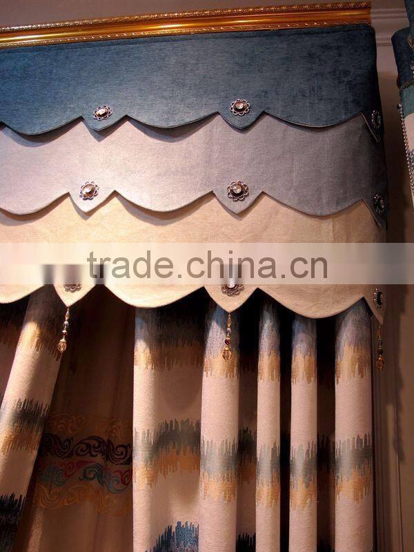 European Style Living Room Colourful Curtain/ Luxury Embroidery Curtains Fabric with Valance