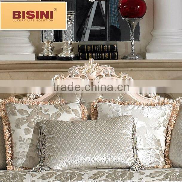 Bisini European Elegant Handcarved Wooden Fabric Sofa For Villa