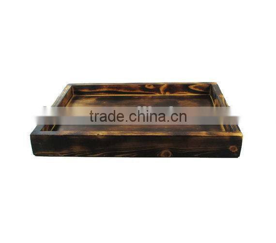 Wooden Rustic Serving Tray High Quality Carbonization Surface Solid Wood Tray Vintage Look Salver