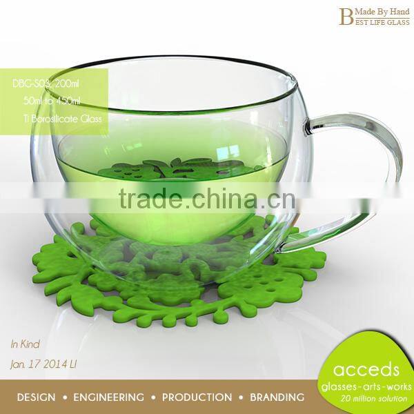 New Innovations Custom Handblown Borosilicate Glass Wooden Tea Mugs