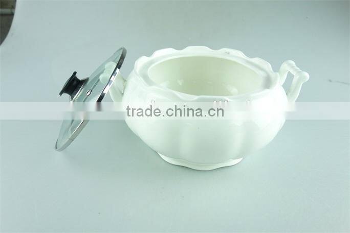 wholesale stock napkin shape ceramic casserole with glass lid,soup&stock pot