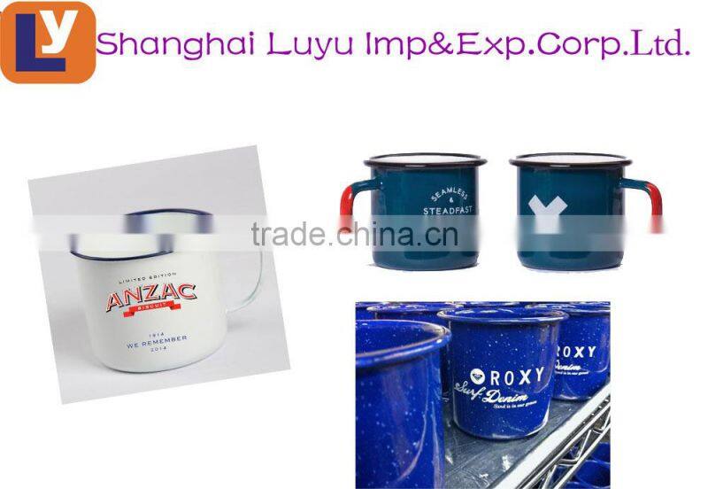 High quality invory printed enamel travel coffee mug